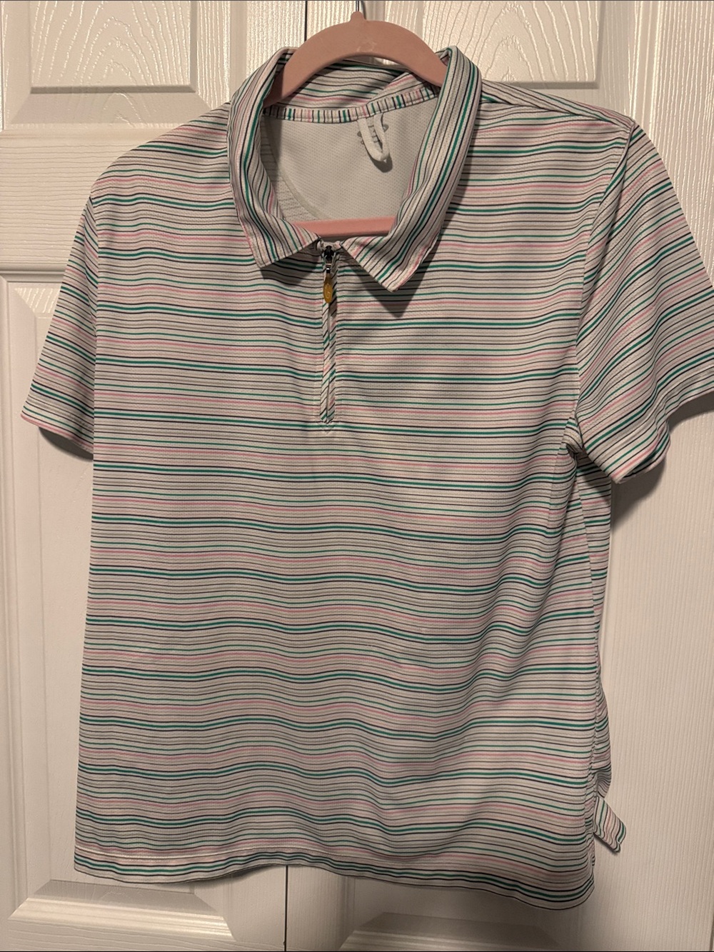 Champion Striped Polo in White, Pink & Green